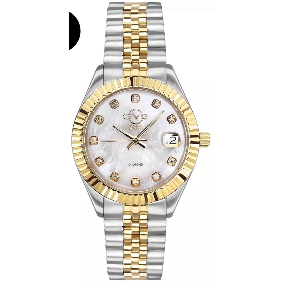 Gevril stainless steel two tone, mother of pearl face watch Switzerland